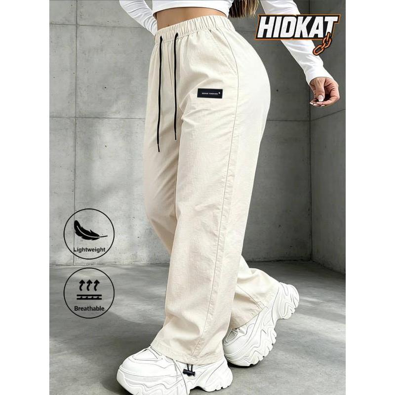 Women's Activewear Wide-Leg Joggers - Adjustable Drawstring Waist, Contrast Cords, Decorative Woven Label, Adjustable Toggle Cuffs, Lightweight Wrinkle-Resistant Sports Bottoms for Daily Wear, Adjustable Drawstring Women's Sports Joggers