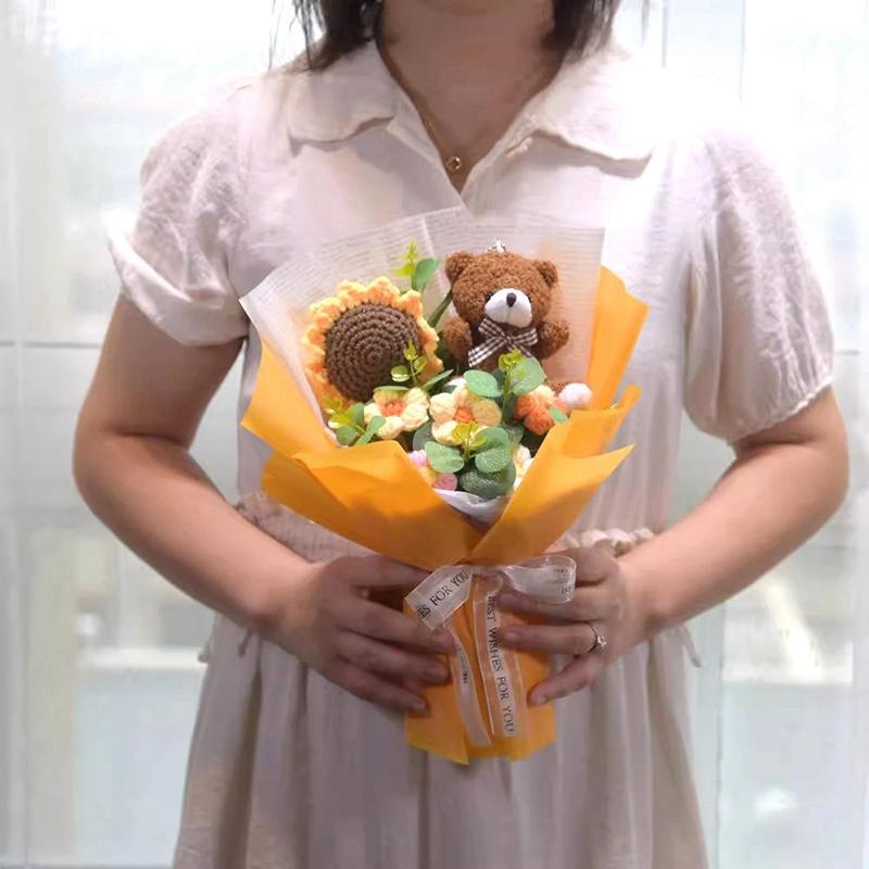 Crochet Flowers Graduation Flower Bouquet Eternal Flower Wedding Guests Gift Woven Sunflower Mother's Day Gifts