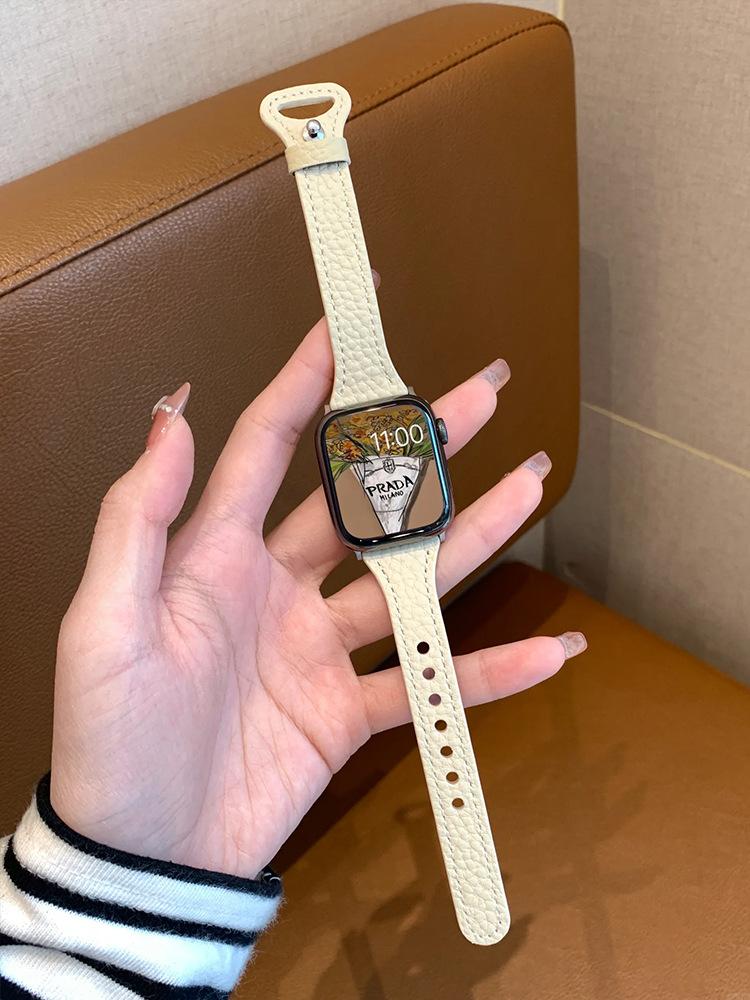 Genuine Leather Lychee-Grain Watch Band for Women — Compatible with Apple Watch (iWatch) Series 1–10 — Premium Look & Feel