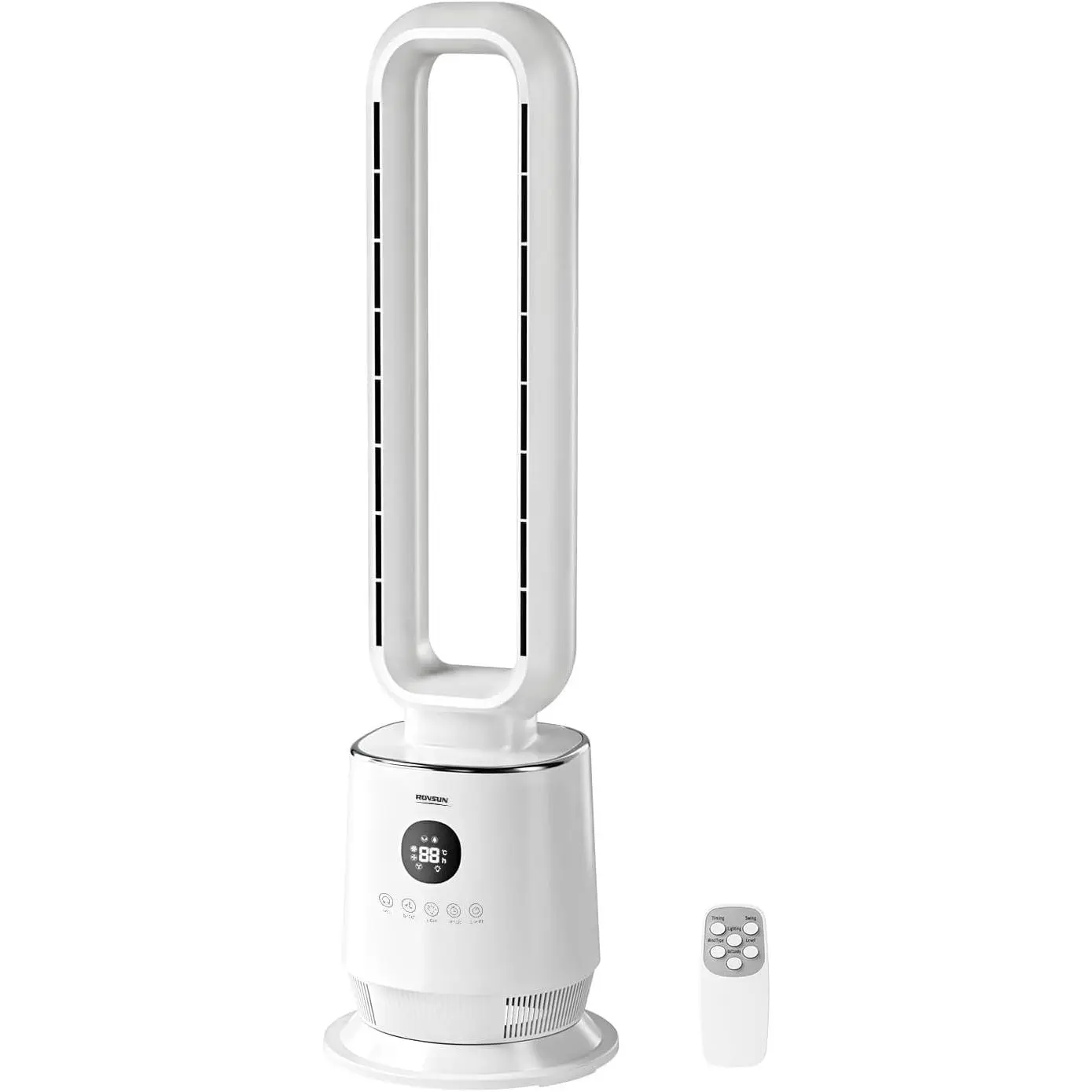 ROVSUN 32" Bladeless Tower Fan for Bedroom, Smart Tower Fan with Remote, 90°Oscillating Bladeless Fan with 3 Modes, 3 Speeds & 12H Timer, Portable Cooling Fan with Safe Design for Home, Living Room