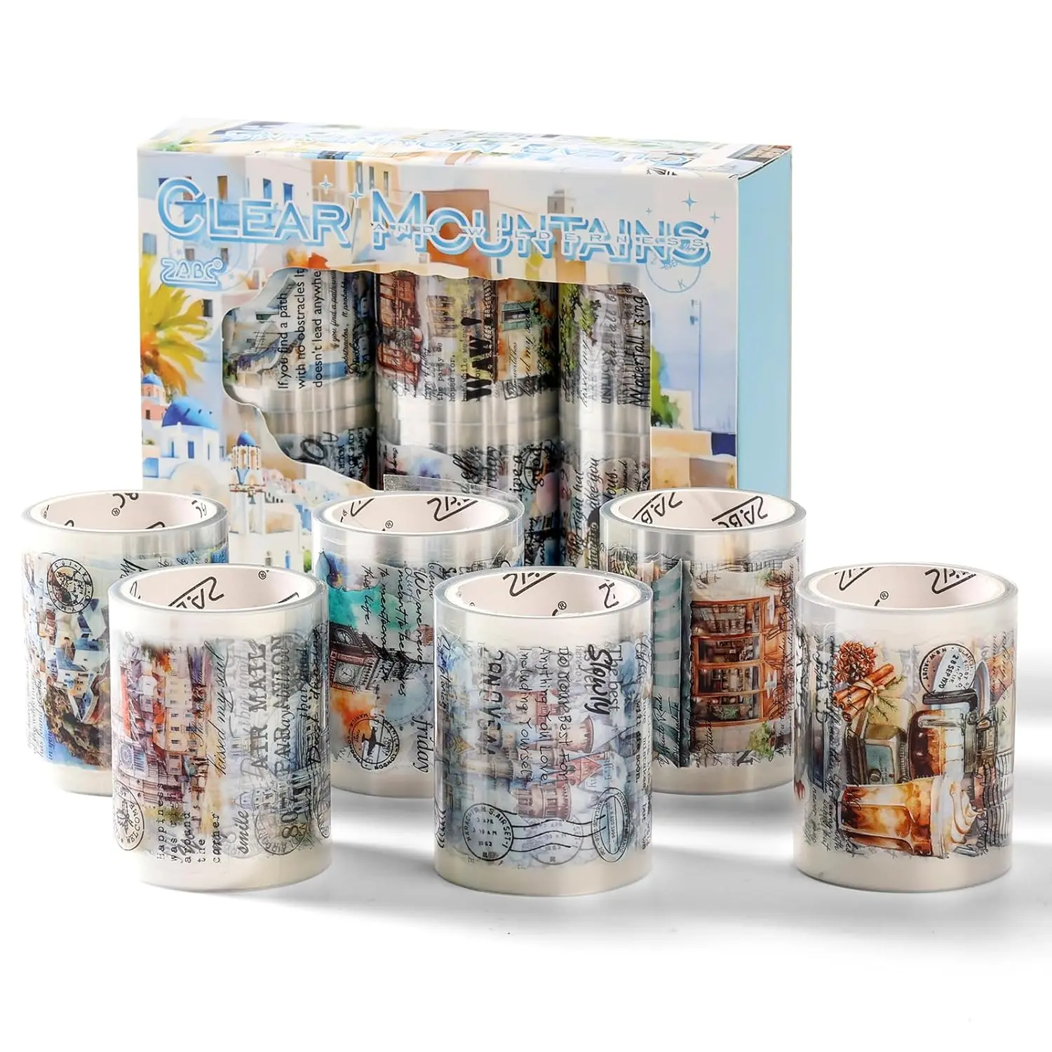 6 Rolls  Tapes Set Pre Cut Tape Stickers City Stickers journaling Tape Transparent Sticker Books for Scrapbooking Scrapbook Tape Decorative