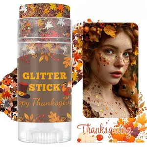 Thanksgiving Glitter Stick Autumn Maple Leaf Pumpkin Turkey Sequins Gel, Long Lasting Self-Adhesive Face Body Glitter For Fall Harvest Halloween Festival Shimmer Sequins Makeup For Party Costume