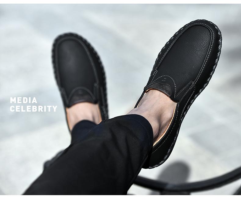 Men's Hand-sewn Flat Loafers Suitable for Office and Business Occasions