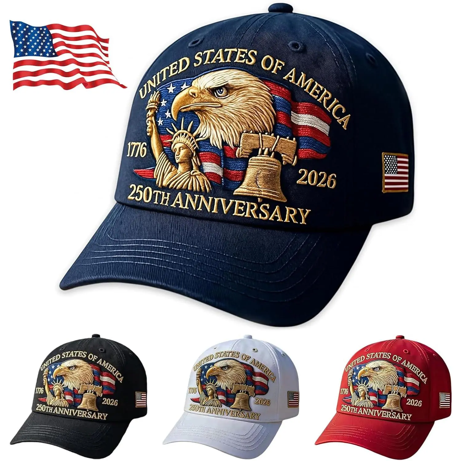 Commemorative Baseball Cap - Men's 250th Anniversary United States of America (1776-2026) - All-Season Comfort for 4th of July, Hand Washable or Dry Clean - Ideal Gift for History Buffs & American Pride