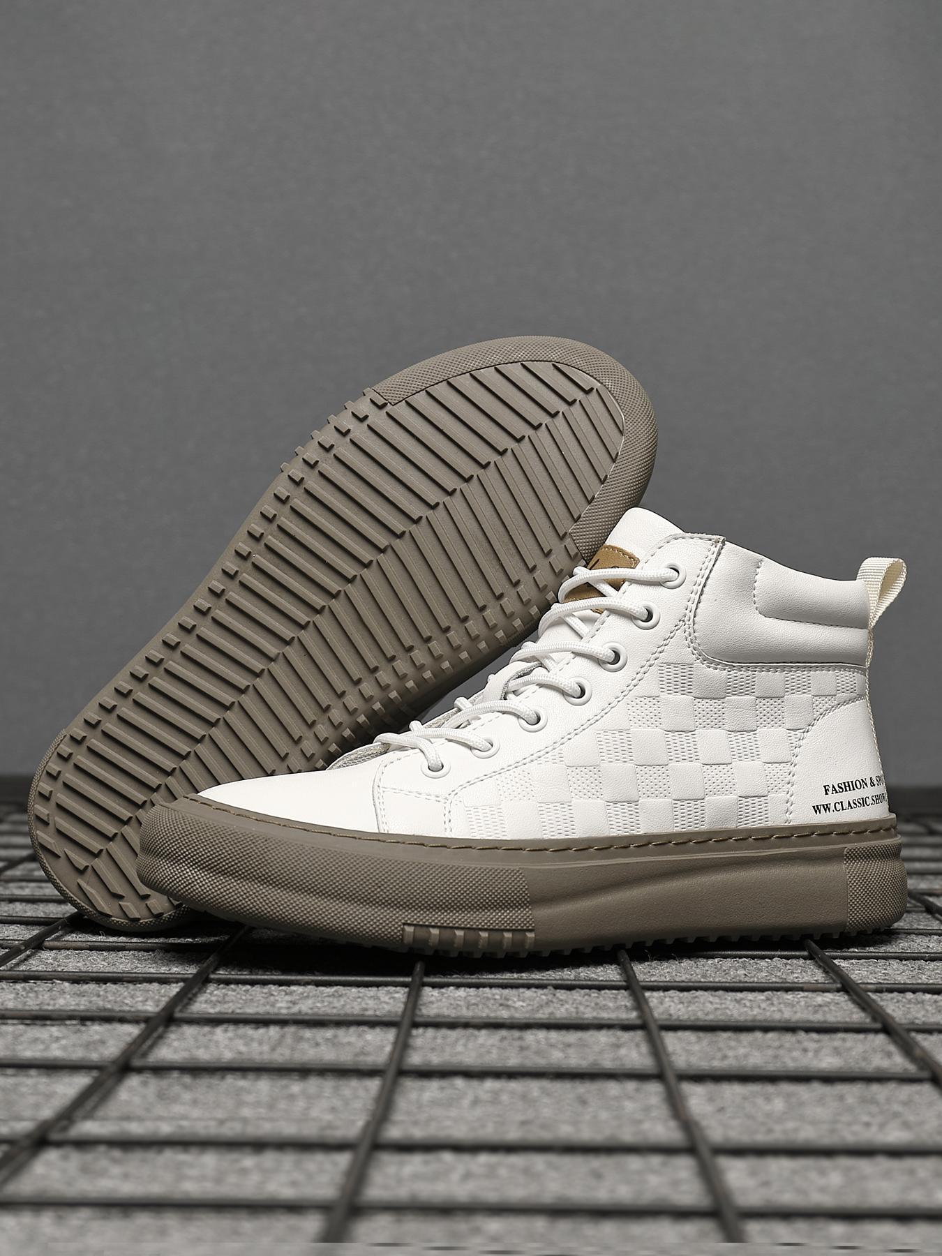 Shoes for Men, Fashionable Geometric Pattern Lace Up Leather Closed Toe Ankle Boots, Casual Comfortable Outdoor Sports Boots for Daily Wear, Male All-match Shoes for Fall & Winter Boots For Men, New Winter Boots