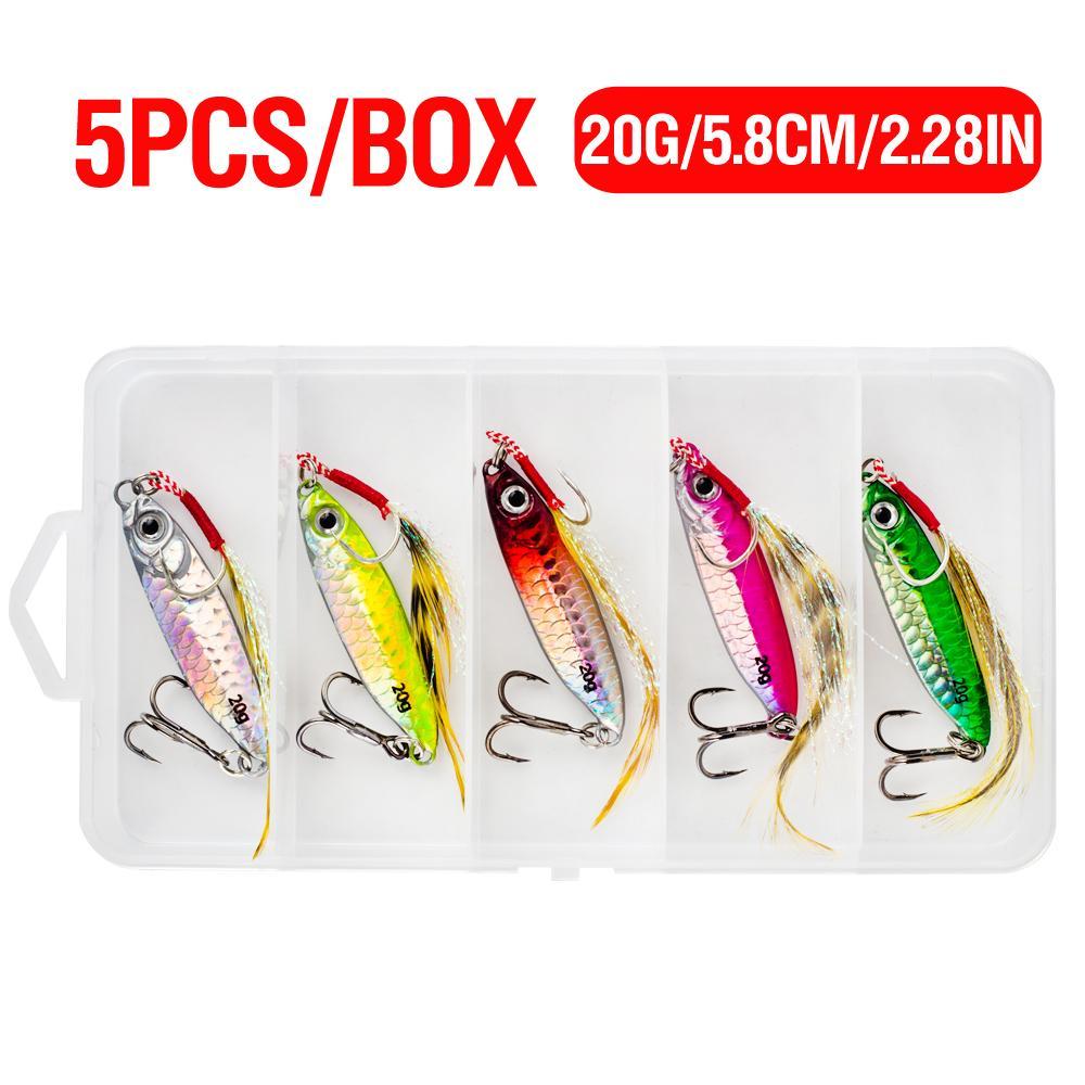 Artificial Fishing Lure Kit, 5 Counts/set Metal Jig with Treble Hook, Slow Jigging Lure for Fishing, Saltwater Artificial Bait for Fishing
