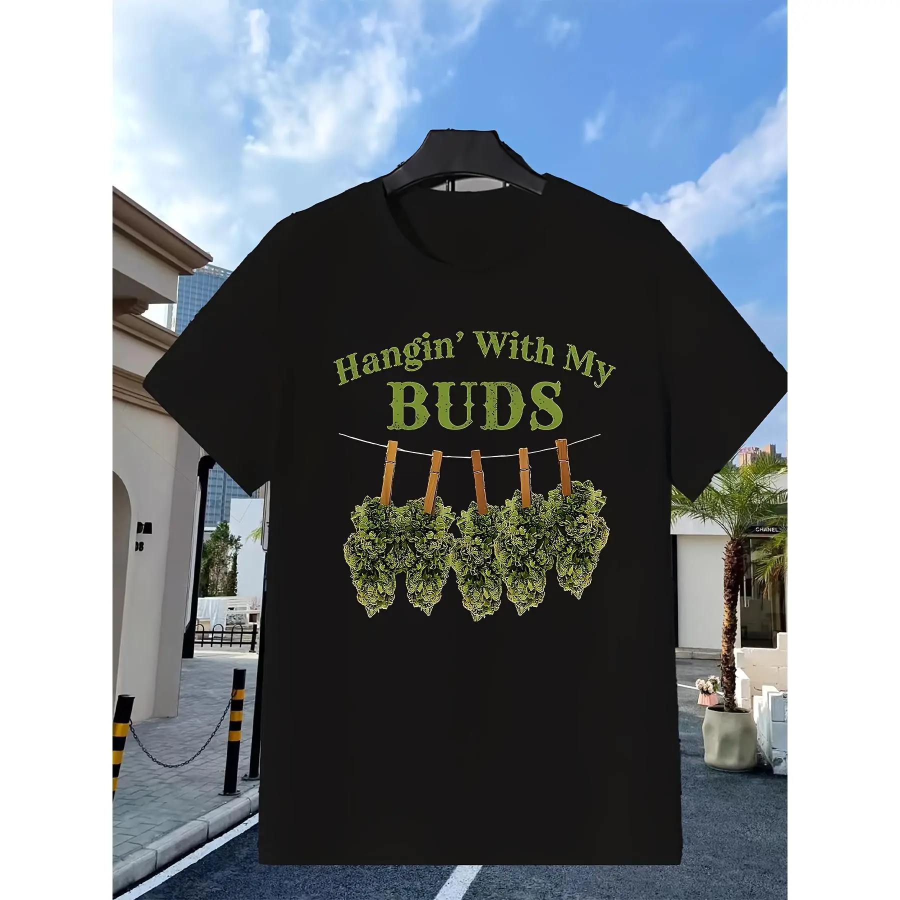 Funny--Themed-Hoodie---Hangin'-with-My-Buds-Leaf-&-Joint-Graphic_0190d Shirts Graphic Tees, Classic  Style, Round Neck Short Sleeves, Machine Washable, Ideal for Casual SportWear, Comfortable Tee Graphic Print Shirt, All-Season Tee for Everyday &
