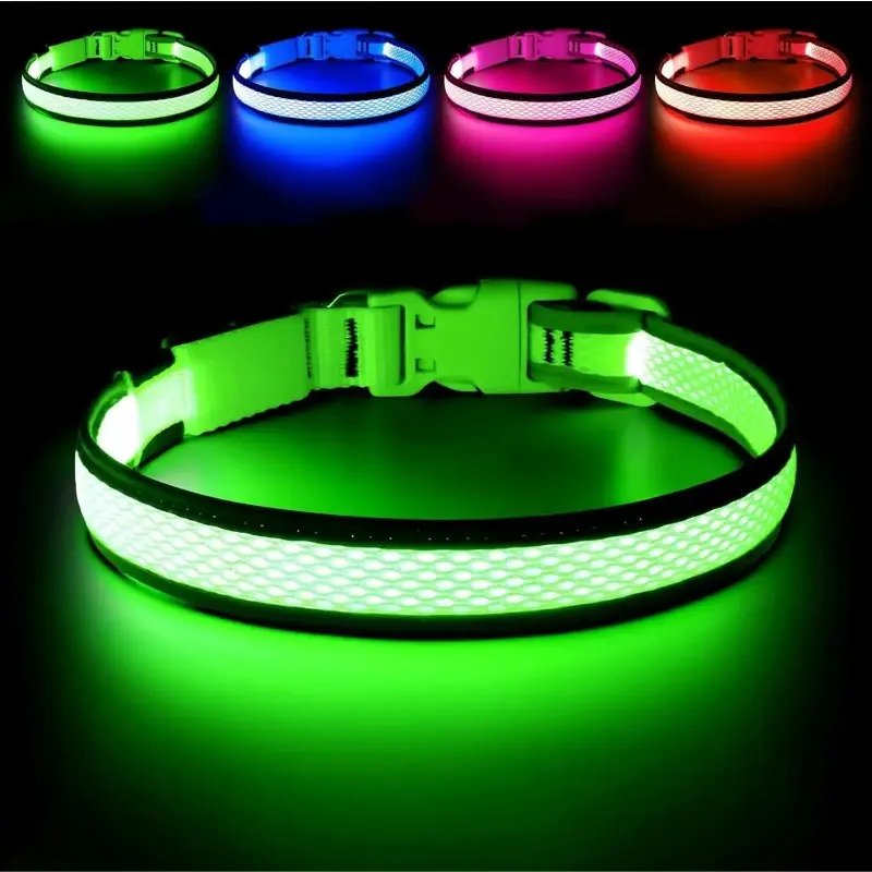 LED Light Up Dog Collar, USB Rechargeable Luminous Safety Collar, Adjustable Soft Mesh for Small Medium Large Dogs S‑L