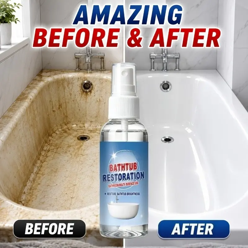 Professional bathtub polishing and care spray, with safe formula, can effectively reduce yellowing and restore surface gloss, suitable for bathtub, sink, toilet, ceramic tile and other bathroom surfaces