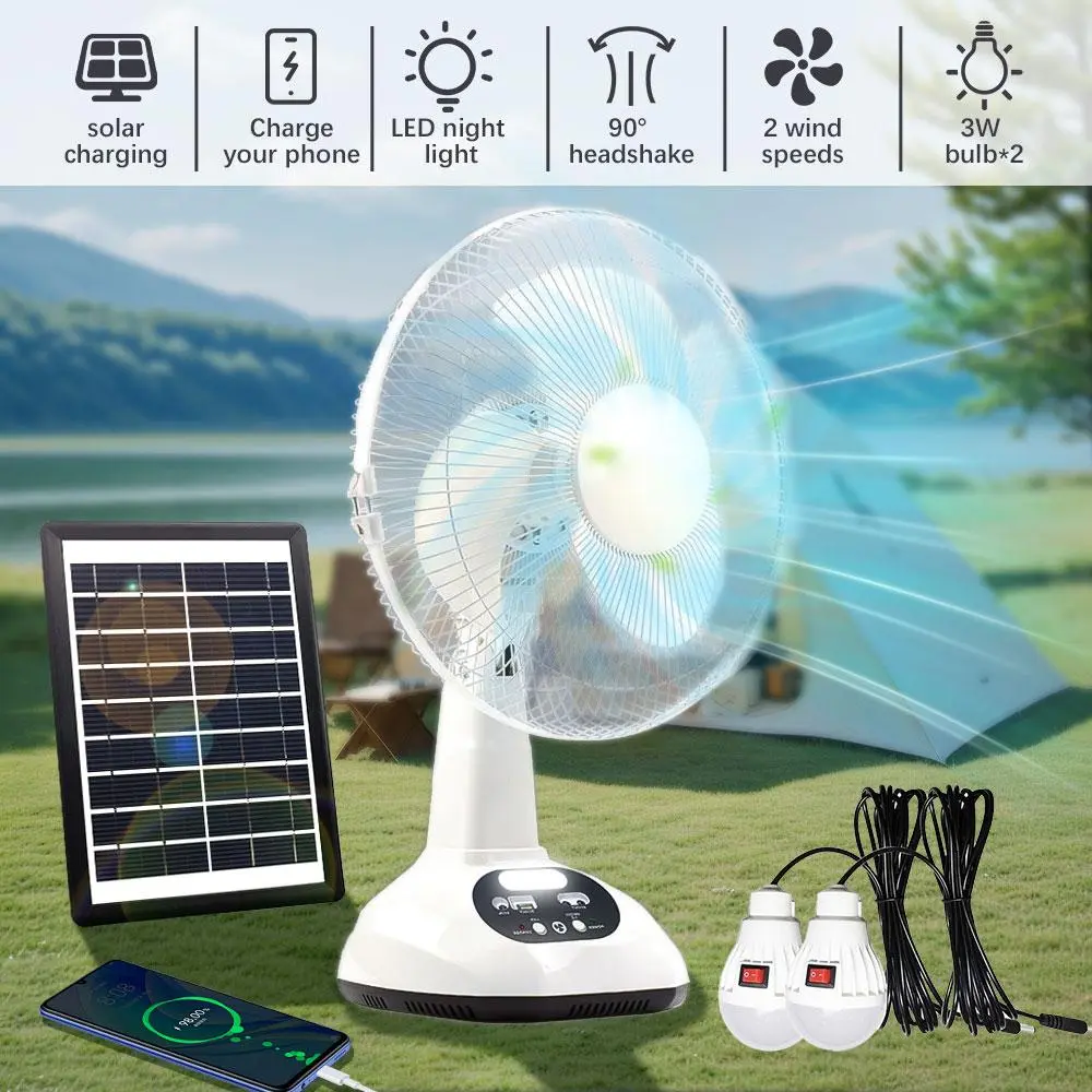 Portable Solar Powered Table Fan with LED Lights 4500mAh Rechargeable Battery 18W Motor USB Charging Wide Angle Airflow for Home Camping and Outdoor Activities, Cool Fan, Camping Emergency Fan
