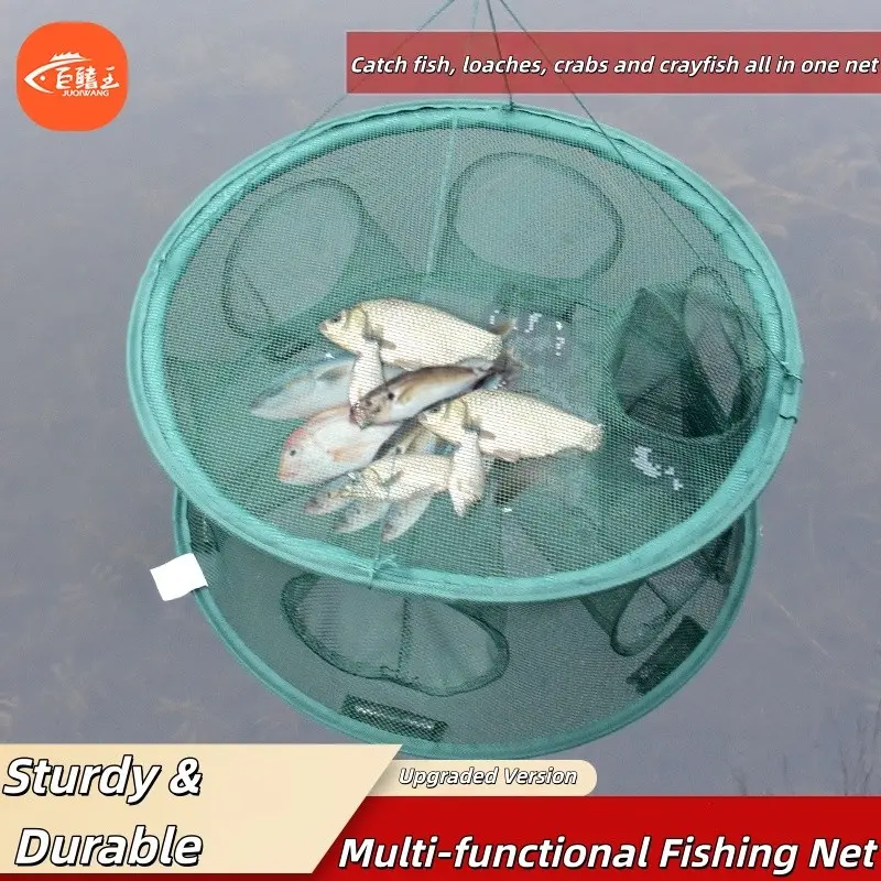 Foldable Round Multi-Functional Crab Trap, Giant Fin King Shrimp Net, Fishing Tool for Catching Fish and Crabs, Portable and Versatile