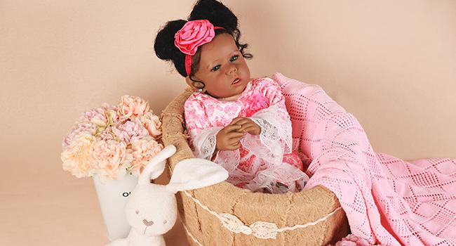 Reborn Baby Dolls Black Girl, African American 20 Inch Realistic Newborn Baby Dolls with Lifelike Soft Body Silicone Limbs Birthday Gift Set for Ages 3+