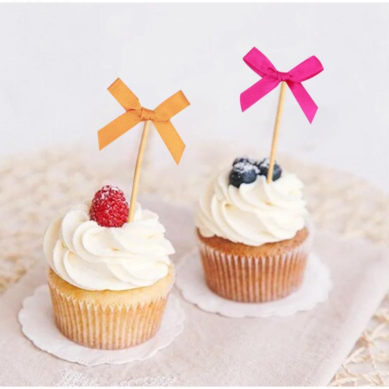 10pcs Pink Bow Cupcake Topper Plugin Dessert Baking Decoration Birthday Themed Party Cake Top Cover Bow Dessert Topper Decor
