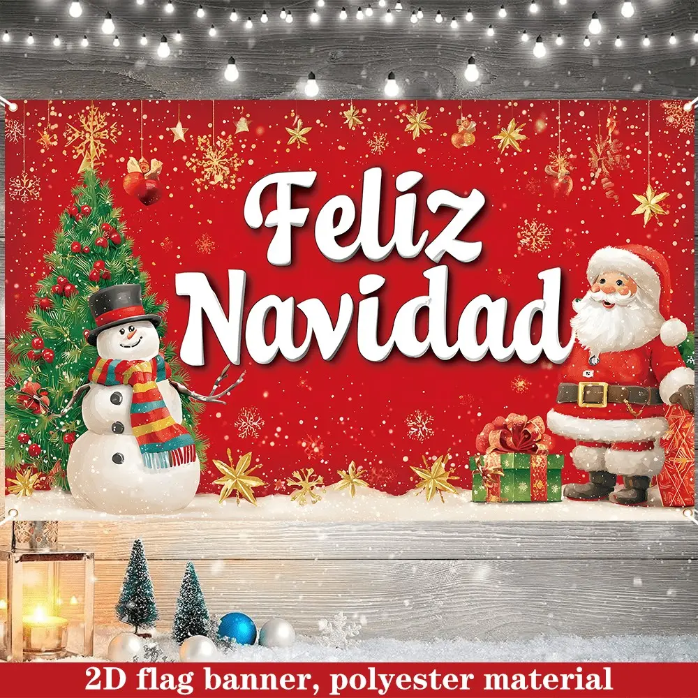 2D Flat Banner 1pc, Christmas Party Decoration, Santa Claus, Snowman, Tree Design, Wall & Garden Decor, Mexican Christmas Theme