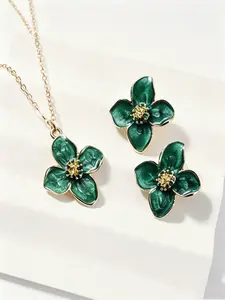 3pcs Enamel Flower Earrings for Women, Lotus Flower Studs, Unique Luxury High-End Vintage Ear Jewelry, Elegant and Stylish Accessories