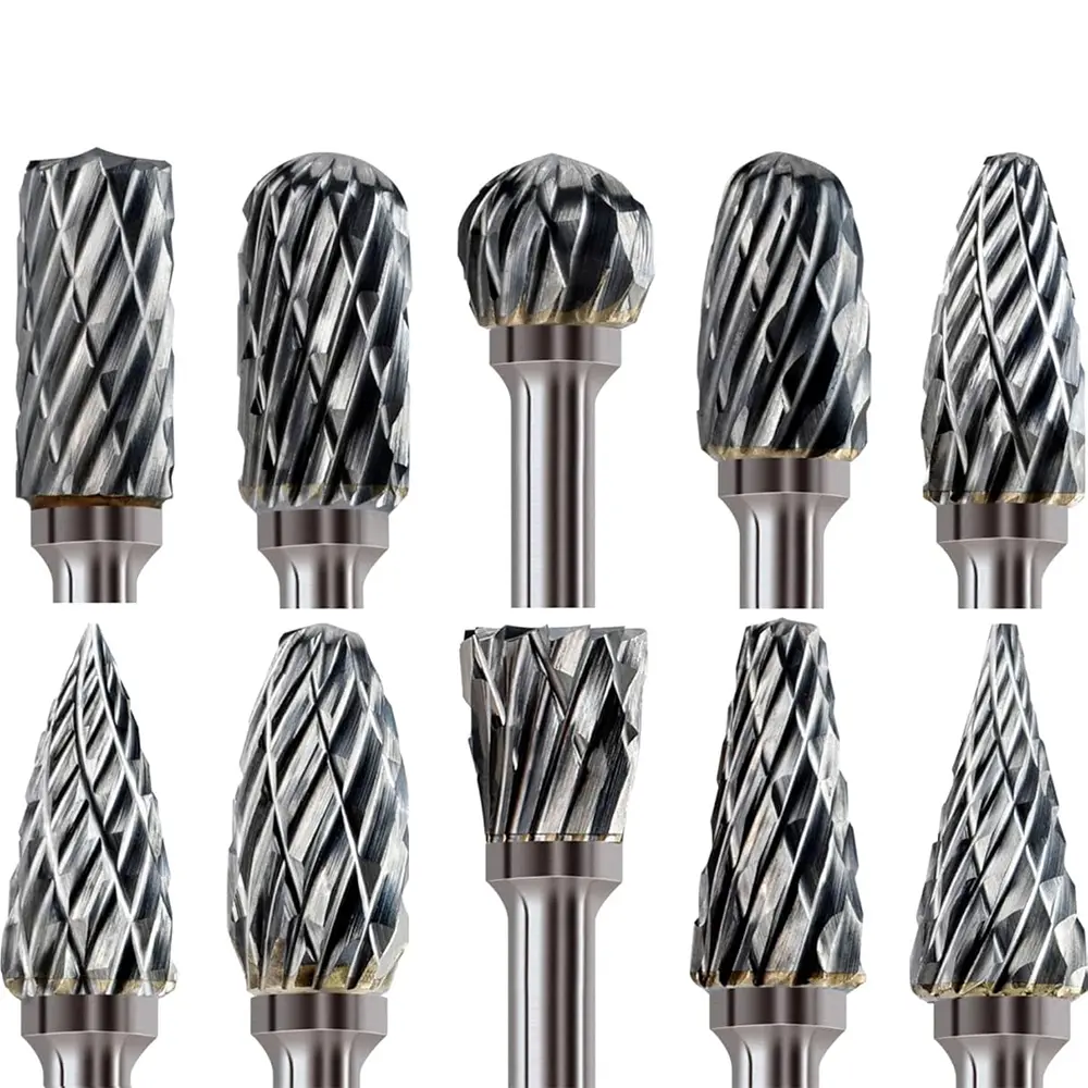 10Pcs Double Cut Carbide Burr Set - 1/8" Shank, Versatile Shape Bits Rotary Tool Accessories for Dremel Rotary Tools, Die Grinders, Metal Steel Work