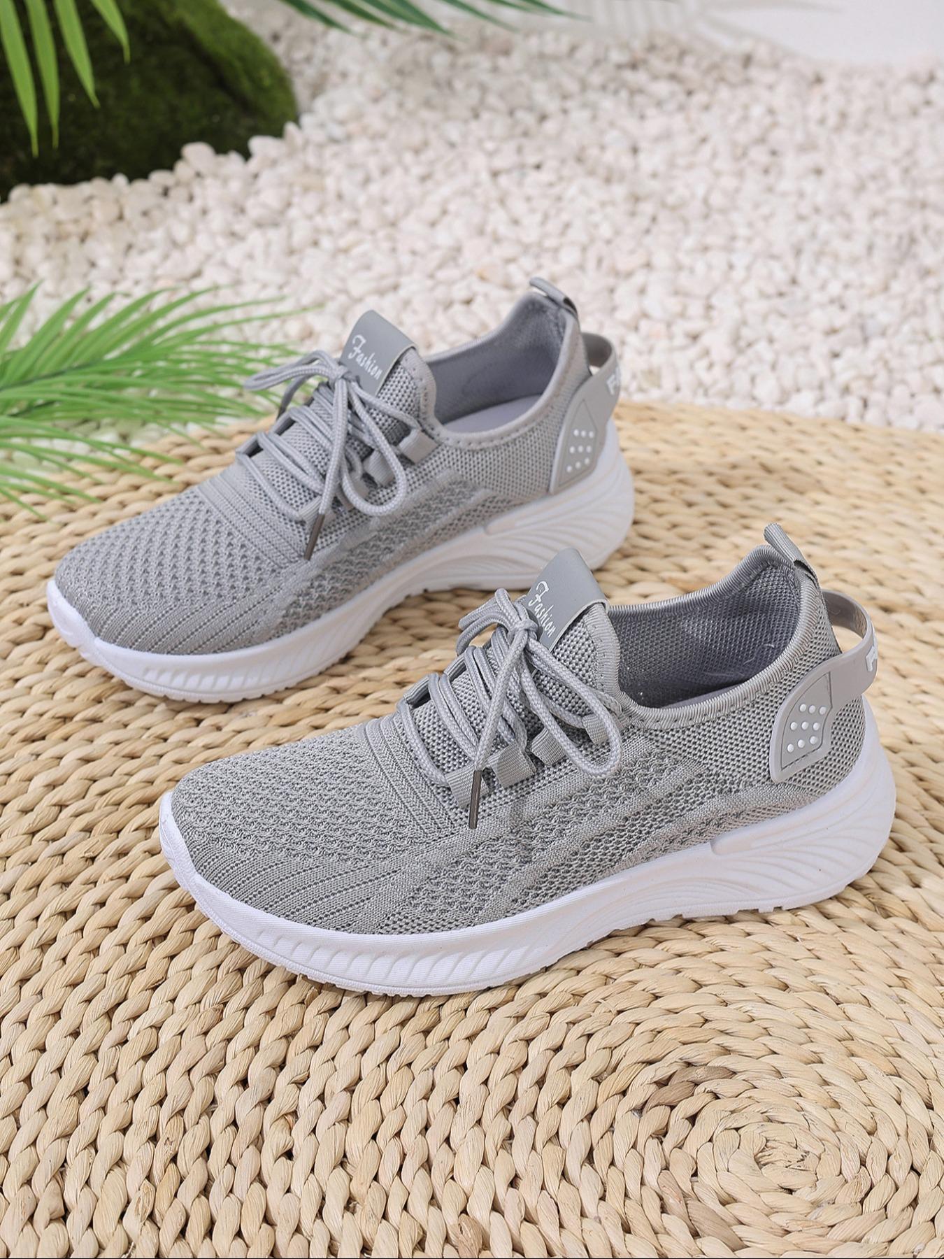 Women's Fashionable Mesh Breathable Lightweight Sneakers, Knitted Running Shoes, Casual Comfortable Sports Running Shoes, Female All-match Round Toe Shoes for Daily Wear