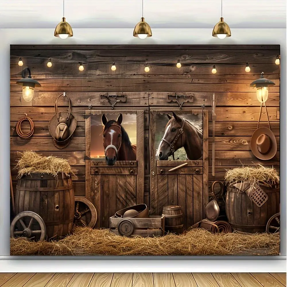 Rustic Western Cowboy Barn Door Polyester Tapestry Wall Hanging, Formal Home Decor Backdrop for Family Church Events, Easter Independence Day Party Studio Prop