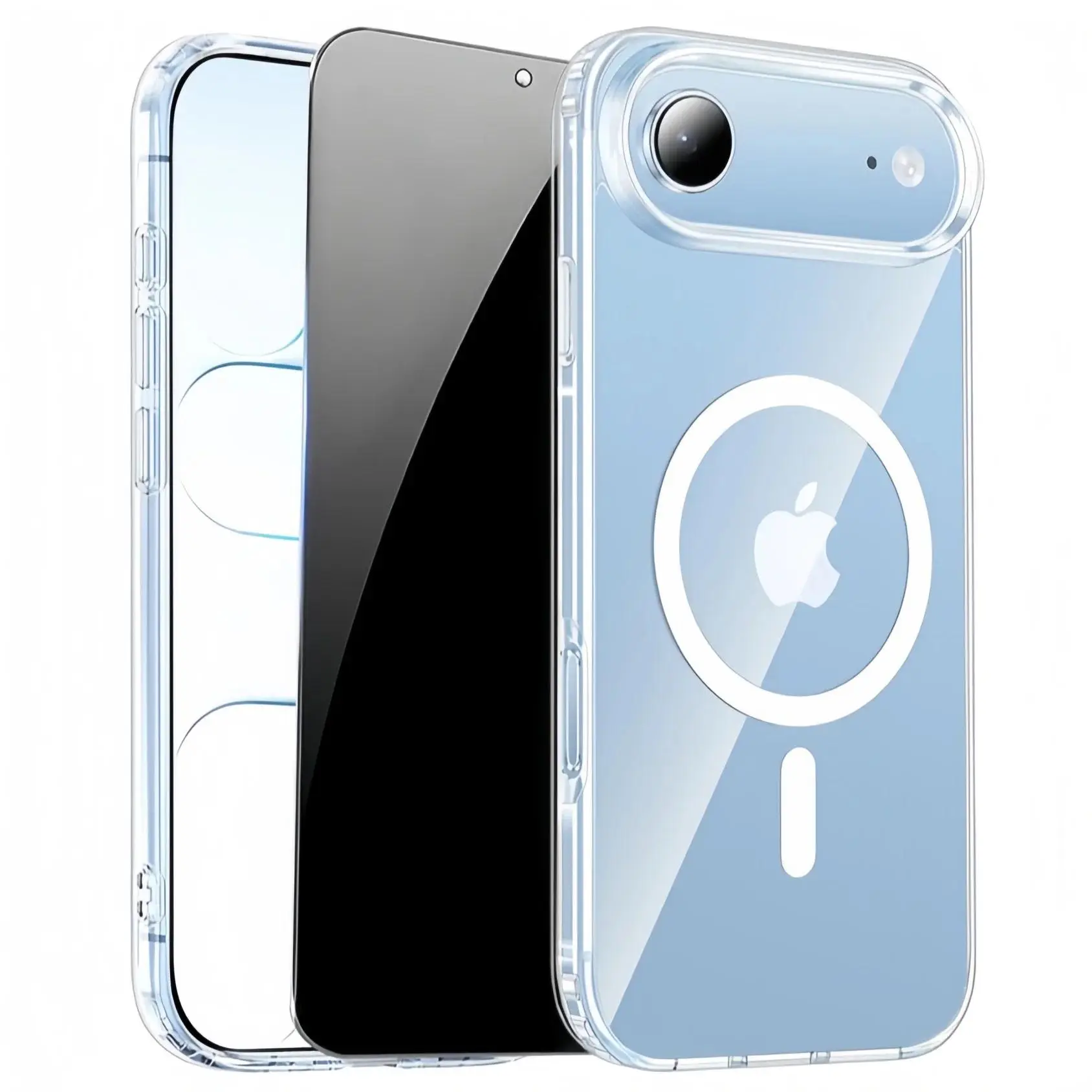 2-in-1 Clear Magnetic Phone Case +1 Privacy Tempered Glass Screen Protector Set, Compatible with iPhone 18 Pro Max/18 Pro/17/17 Pro Max/17Air/17E/16/16 Pro Max/15/14/13/12/11 Plus/Pro/Max, MagSafe Wireless Charging, Shockproof Anti-Scratch Full Protection