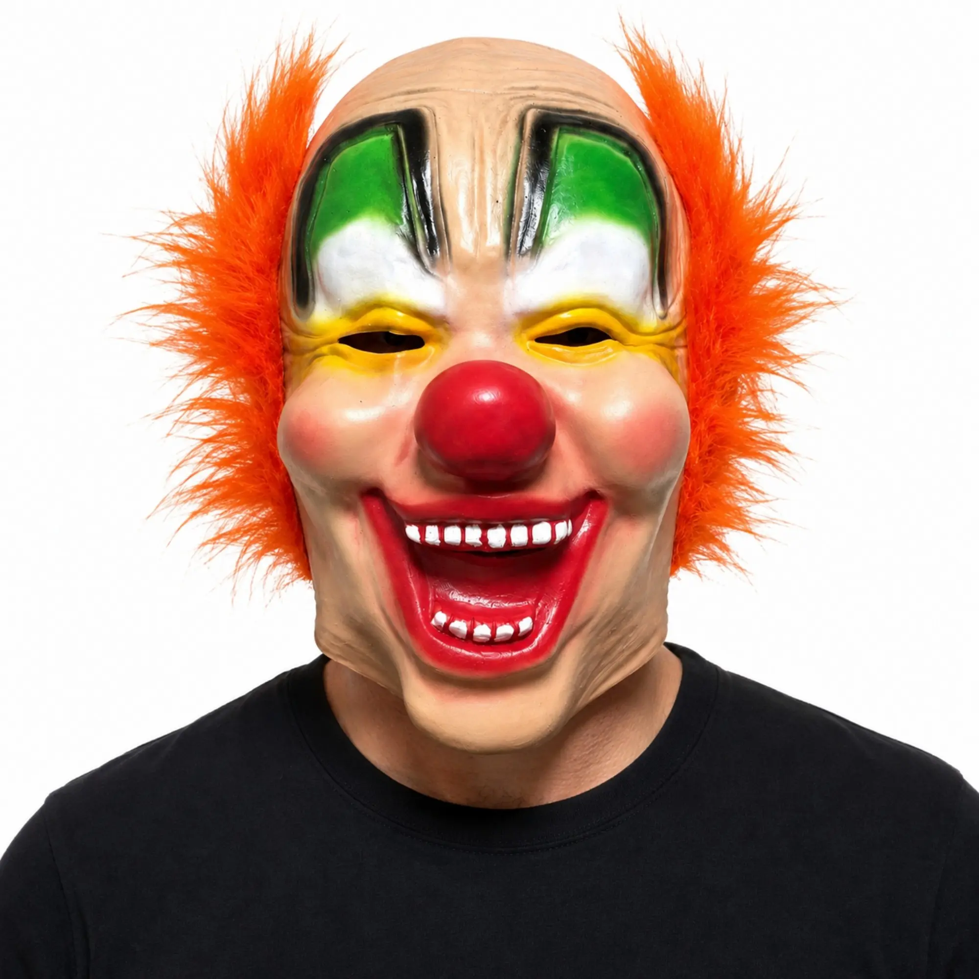 Scary Creepy Clown Mask for Adults, Realistic Latex Face Mask, Hair & Crazy Smile, Halloween Pranks, Haunted House & Parties