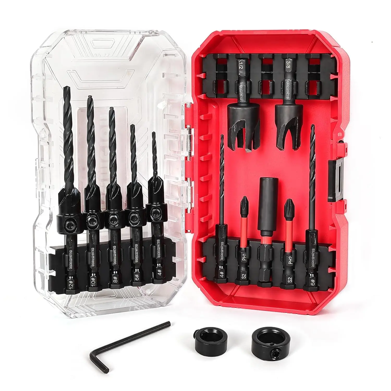 Countersink Drill Bit Set, 15PCS Woodworking Drill Bits with Plug Cutters, Adjustable Depth Collars, 82° Counterbore, Quick Change Hex Shank - Professional Woodworking Tool Set