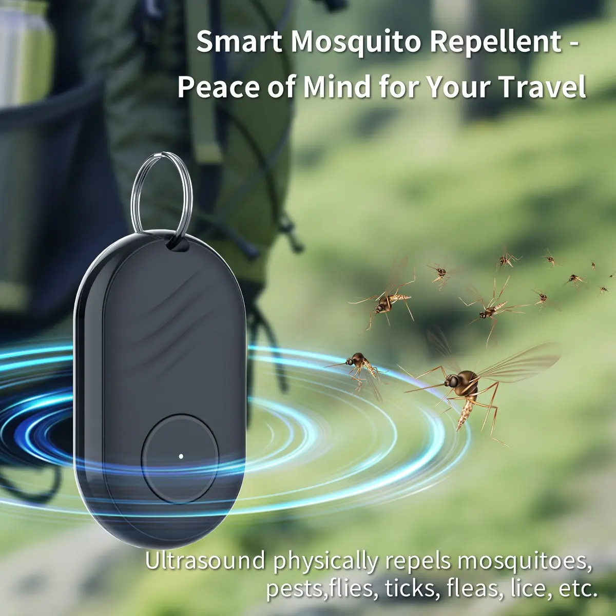 Portable Ultrasonic Insect Repellent Device, Fleas, Flies, Lice, Mosquito, Ticks, USB Multi-Function Charging, Ideal for Outdoor Travel, Camping, Hiking, Tourism, Peace of Mind