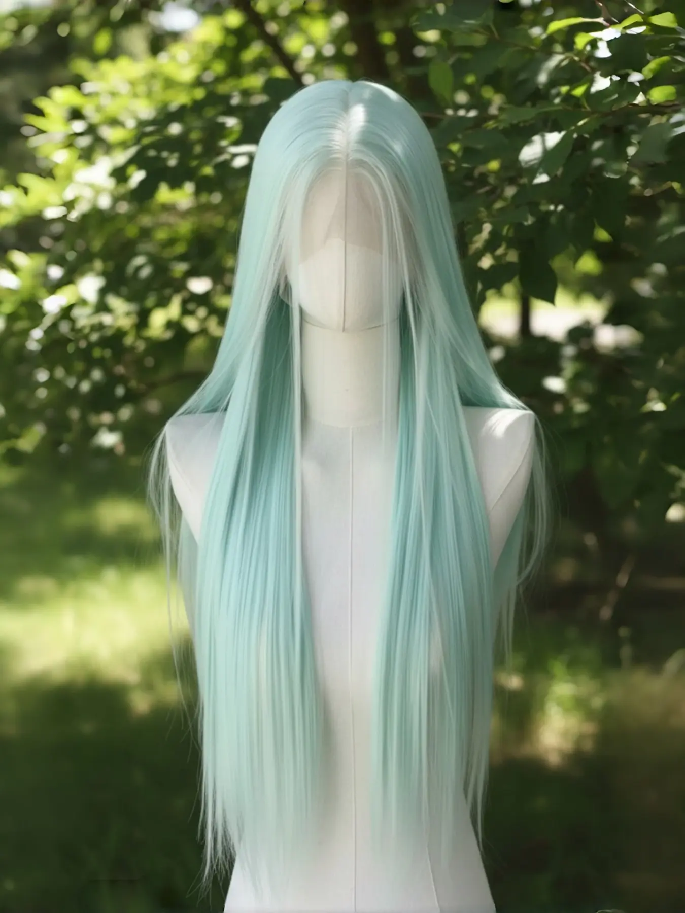 Mint Green Long Straight Lace Front Wig, Pre‑Plucked Natural Hairline Pastel Mint Synthetic Wig, Silky Long Hair Wig for Women Cosplay Anime Party Daily Halloween Wear