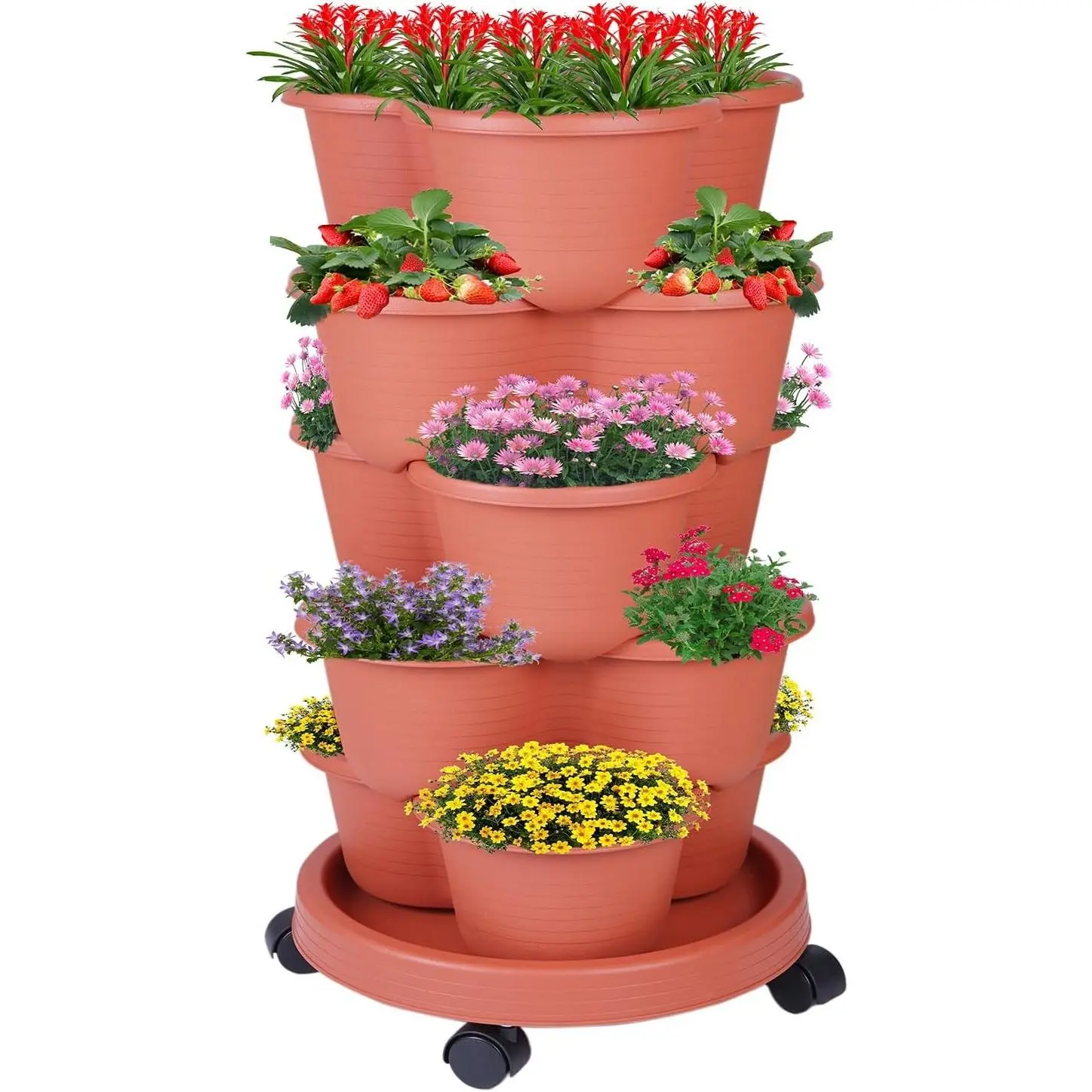 5-Tier Multi-Level Tiered Shape Planter Set for Strawberries, Flowers, Vegetables, Herbs (Indoor, Outdoor)