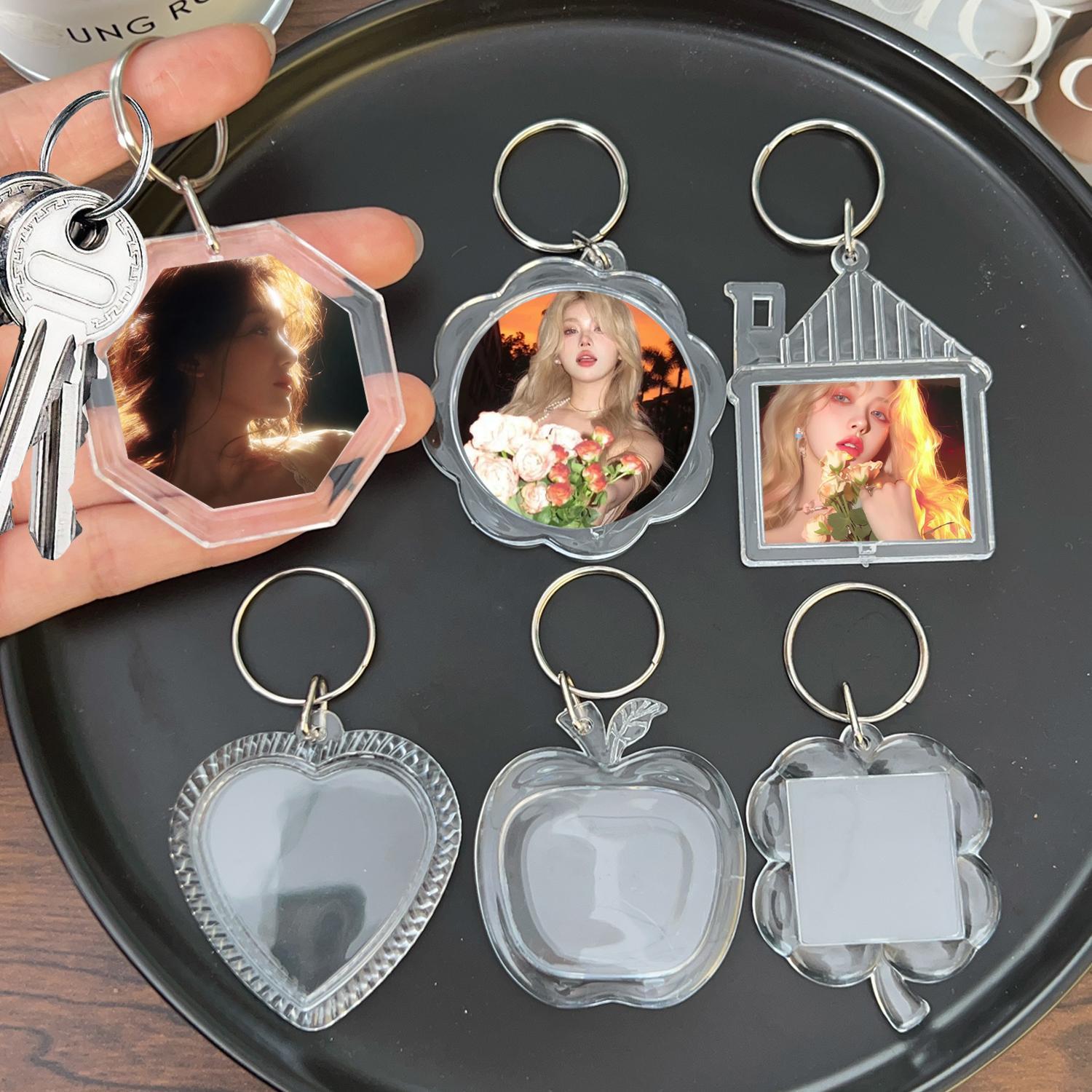 5/50Pcs Transparent Photo Frame Keychain Tassels Snap-In Custom Insert Photo Acrylic Blank Keyring Clear Blank Picture Pendant