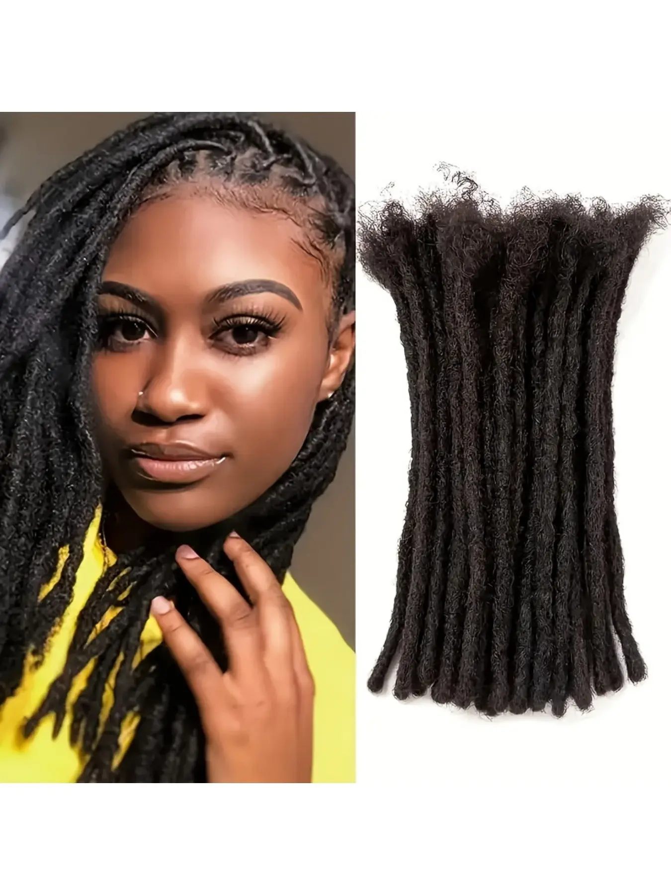 Permanent Style 30Pcs Handmade Human Hair Dreadlock Extensions, Natural Color Dreadlock Hairpieces, Dyeable and Bleachable Add‑Ons, Work Well With Different Hair Types for Men and Women Hairstyling, Braided Dreads