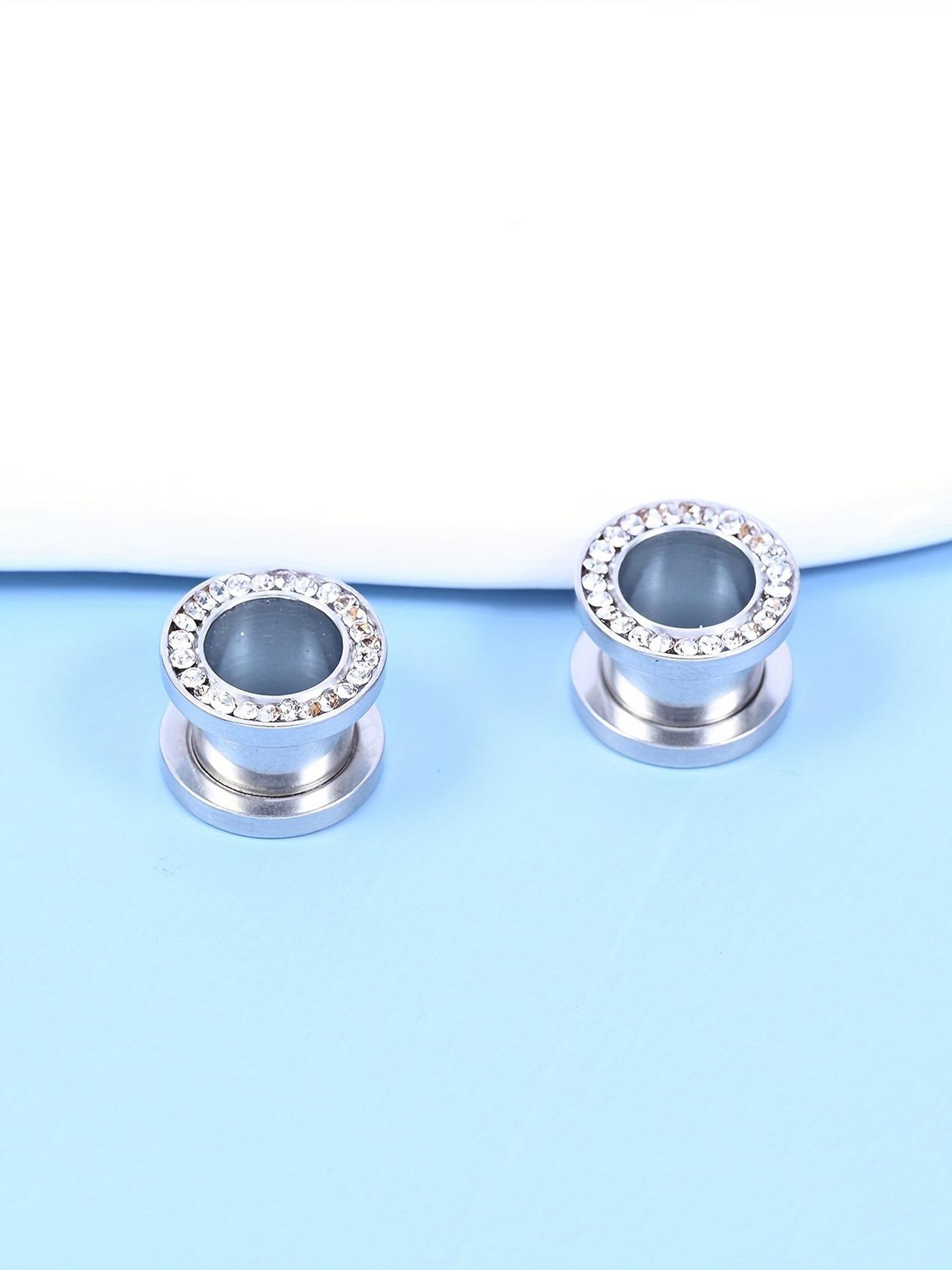 Stainless Steel Screw Ear Plugs Tunnels, Artificial Zircon Decor Ear Gauges, Punk Style Hollow Ear Expander, Body Piercing Jewelry for Men & Women, Trendy All-match & Exquisite Jewelry for Birthday Gift