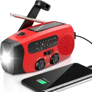 2000mAh Solar Hand Crank Emergency Radio, AM/FM/NOAA with LED Flashlight, for Hurricane Preparedness &Outdoor Survival Portable winter storm bright