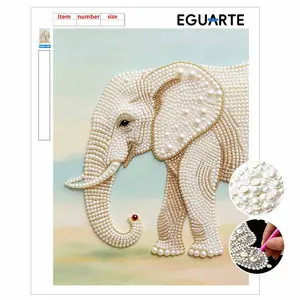 DIY Pearl Painting Kit, Elephant Design, Self-Stick Canvas, Wall Art, Mosaic Art, Cross Stitch Set, Gift for Friends, Holiday Decoration