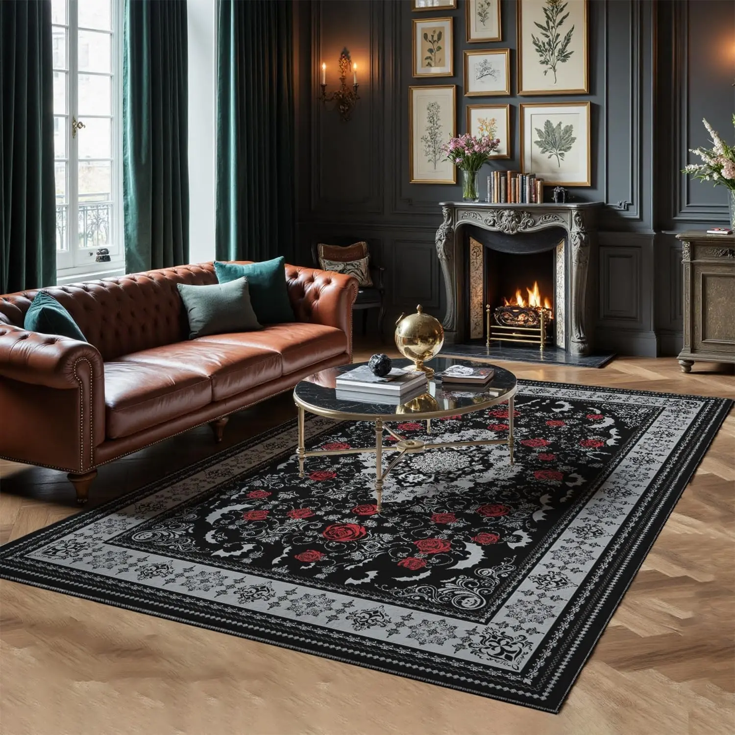 1pc Nordic Vintage Rose Living Room Carpet, Geometric Print Design, Non-Slip Washable Bedroom Rug, Home Decor Sofa Coffee Table Mat, Geometric Pattern Rug, Non Slip Rugs, Home Decorative Rug