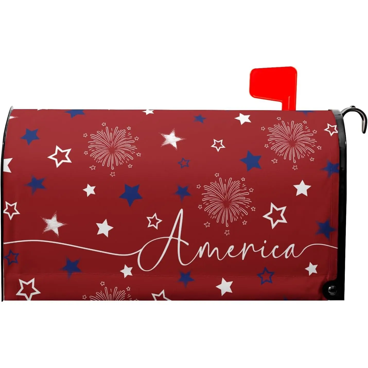 4th of July Mailbox Cover Magnetic 21"x18" Patriotic America Stars Fireworks Decorative Mailbox Wrap Independence Day Letter Post Cover Standard Size for Garden Yard Outdoor