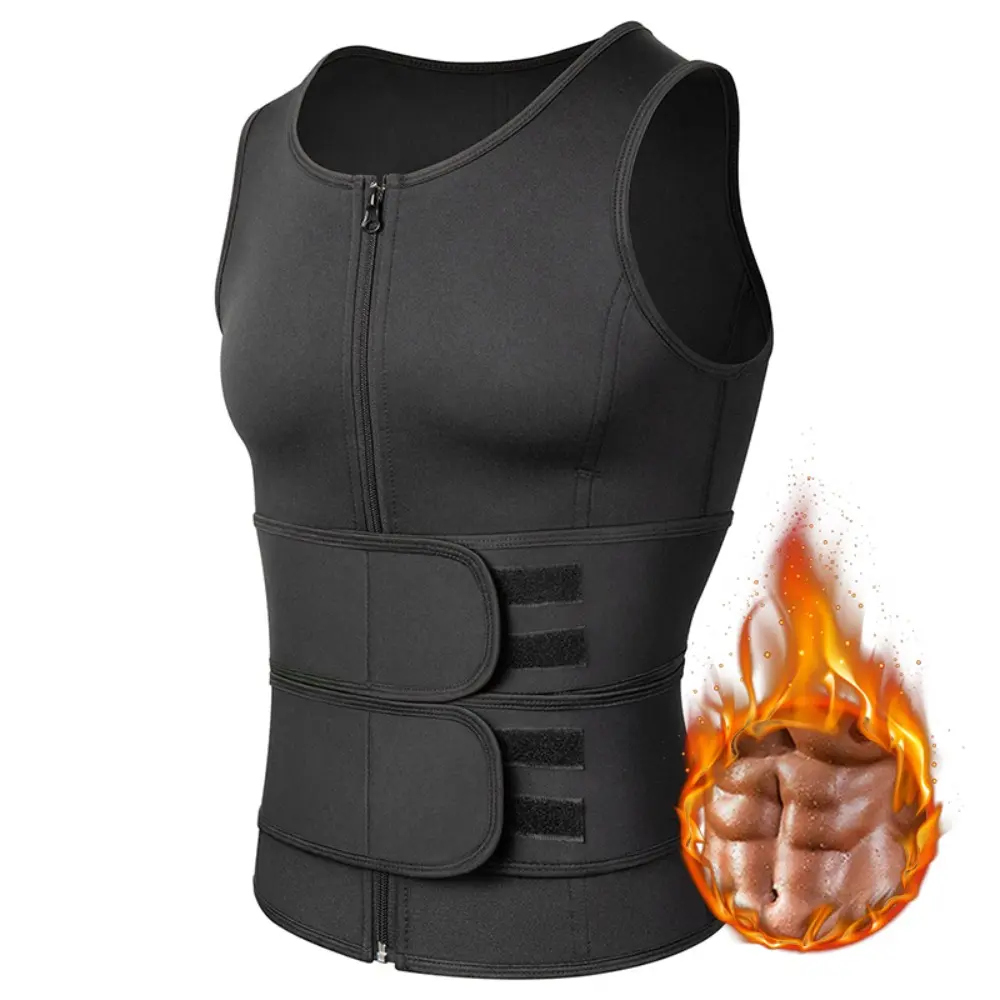 Men's Compression Double Belt Sauna Vest Waist Trainer Waist Trainer Breathable Sweat Abdominal Body Shaping Tank Top Muscle Sports Gym Fitness Workout Apparel