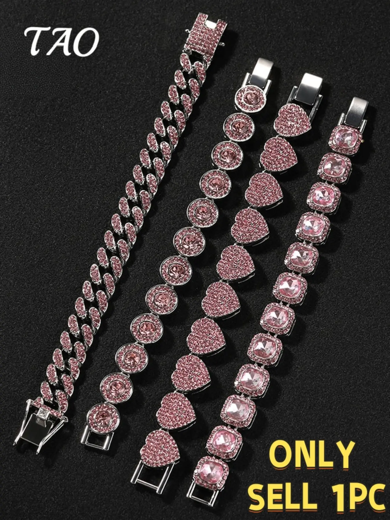 TAO-Creative Geometric Heart Bracelets Set of 4, Heart Design Bracelet, Luxury Zircon, Hip Hop Style, Unisex, Perfect Gift for Birthday and Anniversary