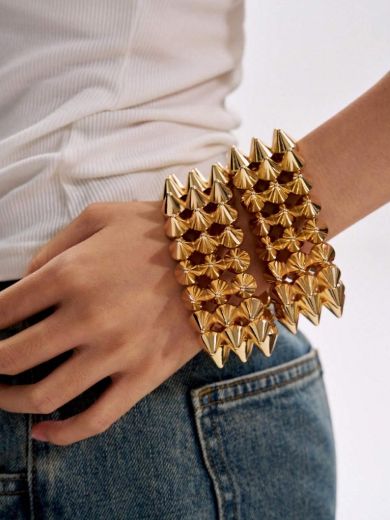 2pcs Punk Style Rivet Spikes Bracelet Set, Unisex Silver Color Edgy Design, Perfect for Daily Wear, Parties & Festivals, Trendy Jewellery Accessories