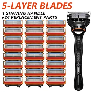 Men's Manual Razor Set, 1 Handle with 24-48 Replacement Blades, Sharp Durable, Easy to Clean, Facial Shaving Tool for Men, Shaving Razors, Manual Shaver, Replaceable Blades
