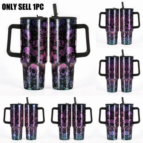 1PC Skull 40oz Leakproof Insulated Iridescent Skull Travel Mug. BPA-Free 304 Stainless Steel Skull Tumbler; 20H Cold/8H Hot Insulation, Leakproof Travel Cup with Silicone Non-Slip Base, Drinkware Flasks, Insulated Vacuum Tumbler