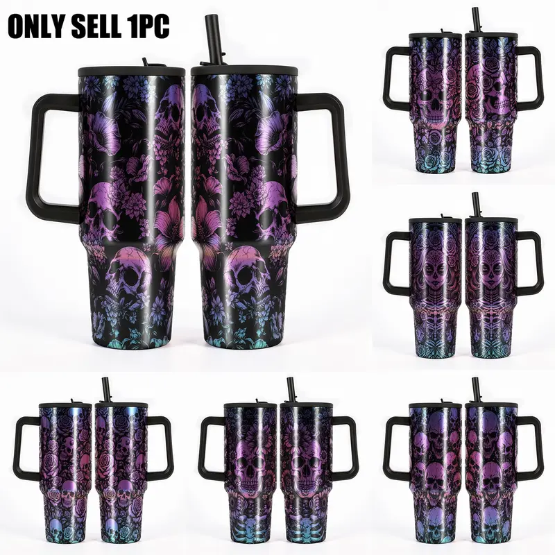 1PC Skull 40oz Leakproof Insulated Iridescent Skull Travel Mug. BPA-Free 304 Stainless Steel Skull Tumbler; 20H Cold/8H Hot Insulation, Leakproof Travel Cup with Silicone Non-Slip Base, Drinkware Flasks, Insulated Vacuum Tumbler