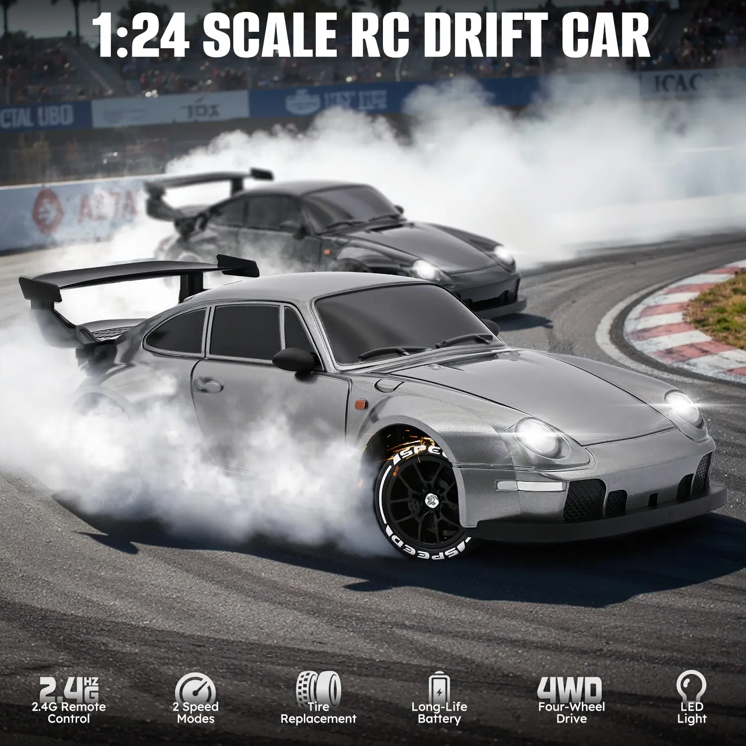 1:24 RC Drift Car, 2.4GHz High-Speed Remote Control Car, 20km/h, Four-Wheel Drive, Unisex Toy for Adults, Boys, Girls, Children, Remote Controlled Car