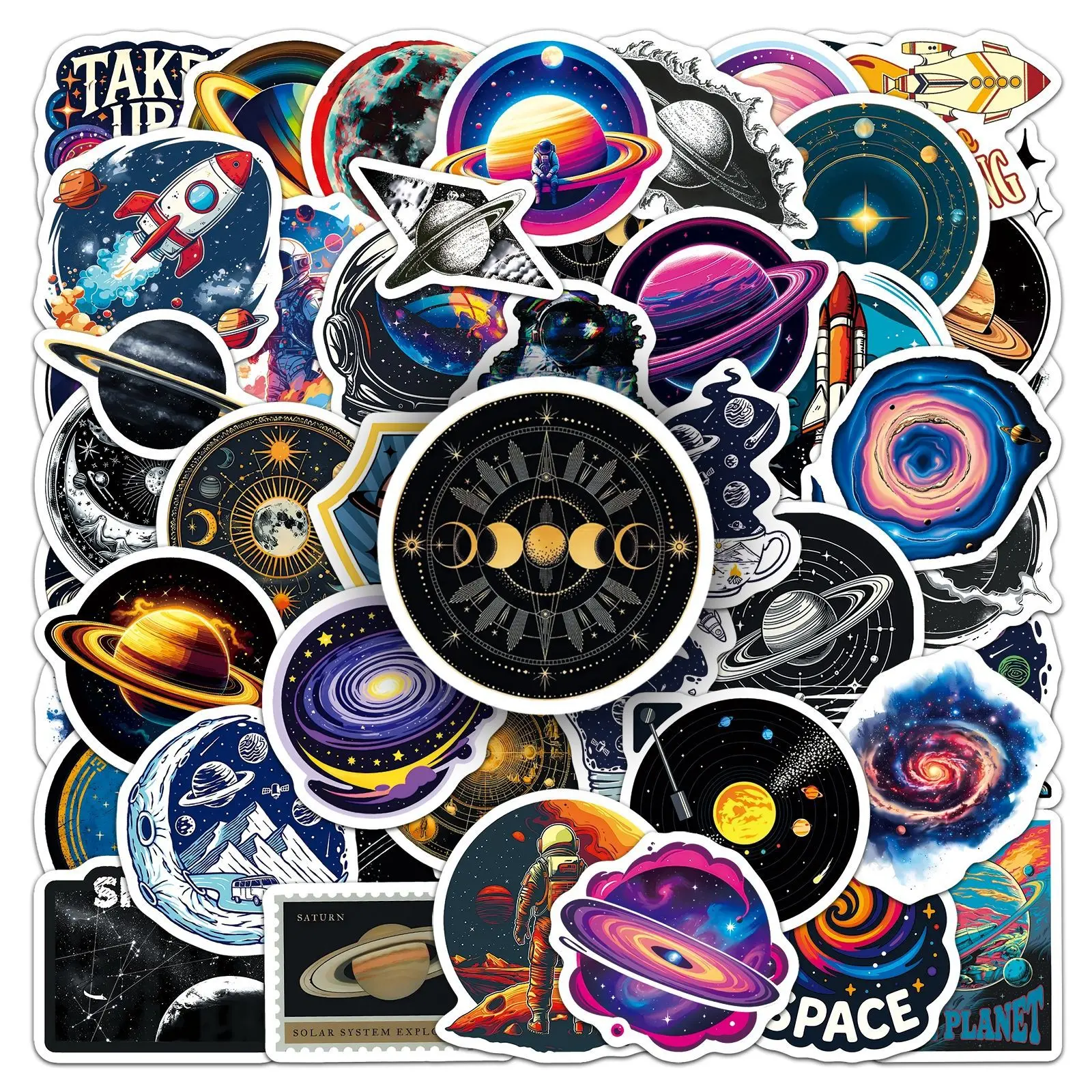 50Pcs Outer Space Planet Astronaut Stickers, Galaxy Rocket Solar System Nebula Aesthetic Decals, Planner Accessories Office Products, Back To School Supplies for Journal Scrapbook, Water Bottle Laptop Luggage DIY Craft