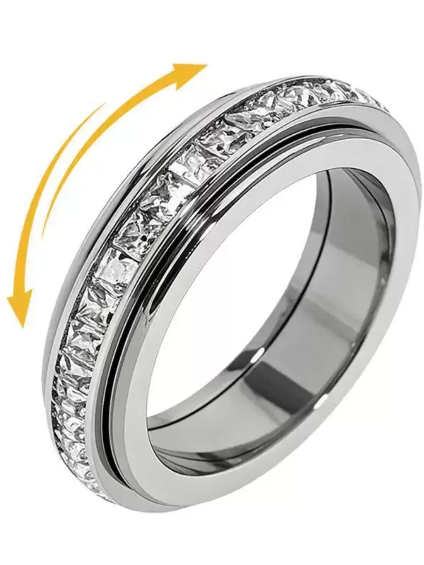 Fidget Ring for Anxiety Relief, Rotating Titanium Band with Cz, Casual Geometric Design, Comfortable Everyday Wear, Student-Friendly Stress Buster, Beautiful Rings