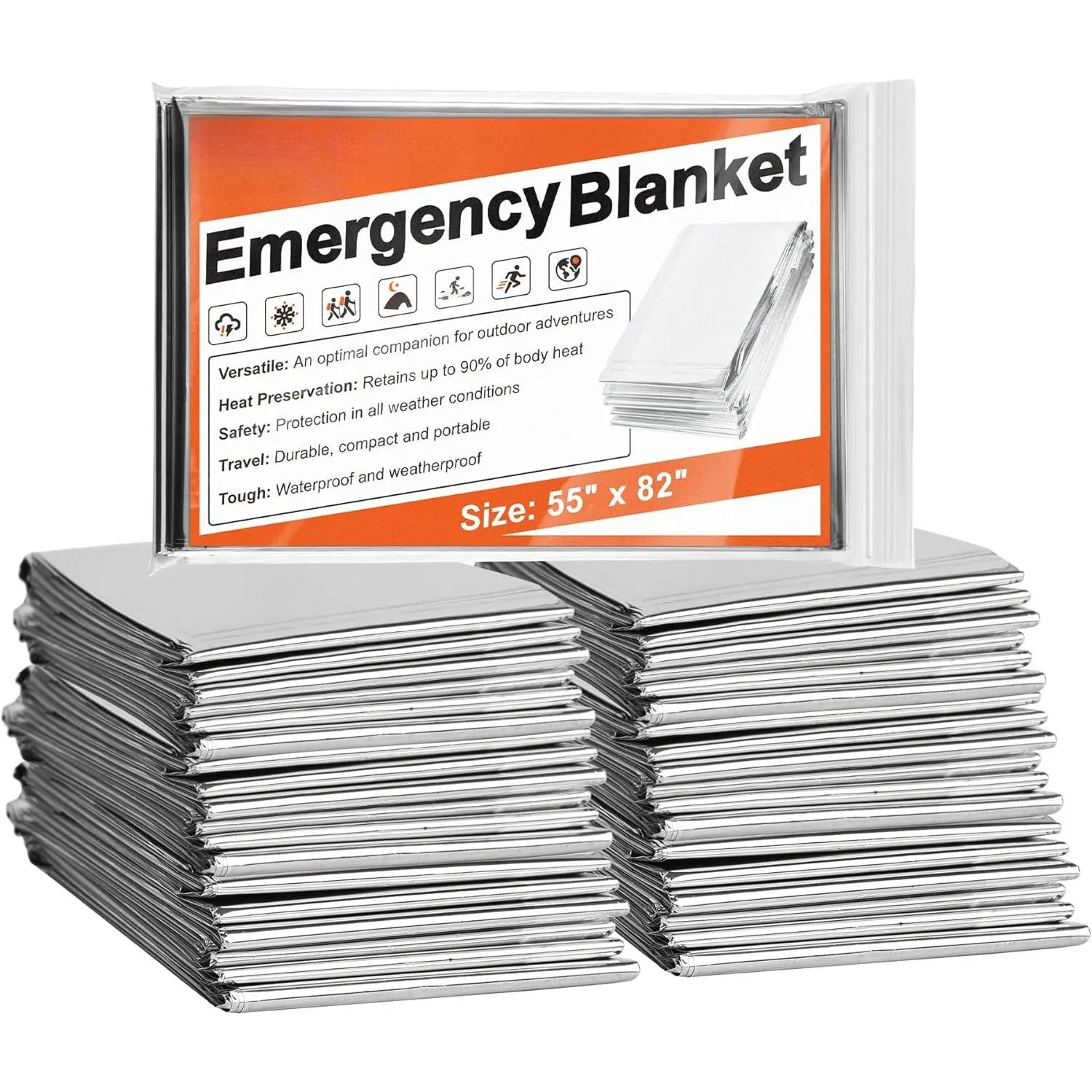 6 Pack Emergency Mylar Blanket, Emergency Blanket Space Blanket Survival Rescue Insulating Reflective foil kit Outdoors Hiking Camping Blanket Perfect  Outdoors, Hiking, Camping Survival New model