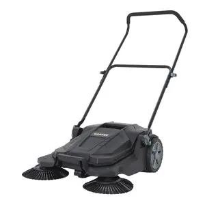 Garvee Heavy Duty Walk-Behind Manual Floor Sweeper, 25.6" Wide Sweeping Path with 5-Gallon Waste Bin, Adjustable Collapsible Handle Non-Electric Push Sweeping Cart for Garage, Patio, Workshop & Outdoor Spaces