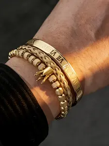 Men's Elegant Braided Bracelet, Party Fashion Crown and Roman Numeral Decor, Adjustable Clasp and Drawstring, Perfect Gift