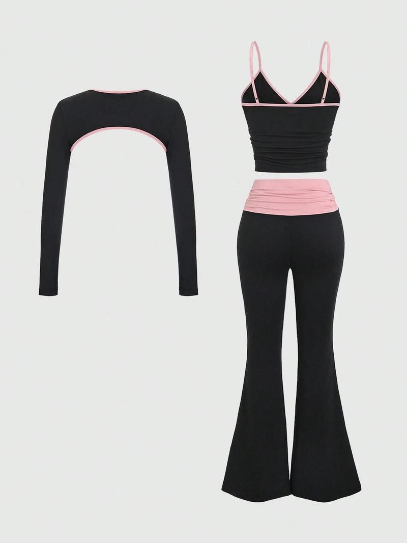 Women's Sporty Casual Three-Piece Outfit Athleisure Wear Set for Yoga Workout for Women, Ideal for Spring and Fall