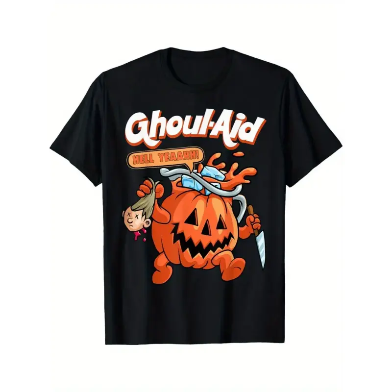 Men's Halloween Ghoul Aid Art Pumpkin Print T-Shirt - 100% Cotton, Short Sleeve, Round Neck, All Seasons Casual Black Streetwear Menswear Top