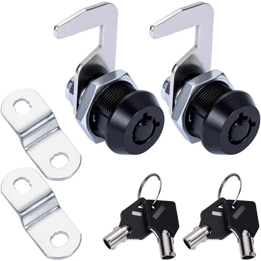 Toolbox Lock Tubular Cam Replacement Lock Hook Cam Keyed Alike (5/8 Inch, Black, 2 Pack), Fixed Size